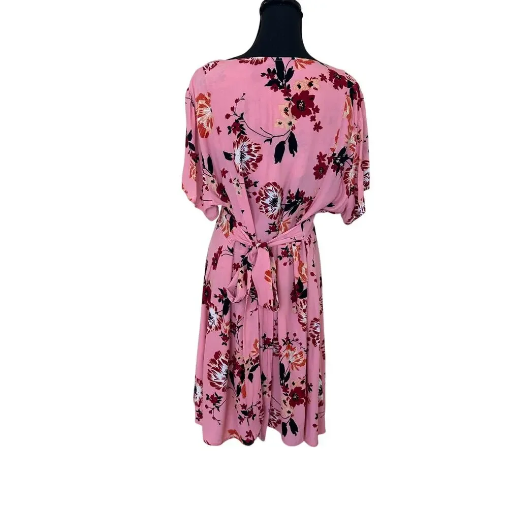 City Chic Pink Floral Mini Wrap Dress Size 20 Work Party Wedding Romantic $100 - Picture 8 of 10